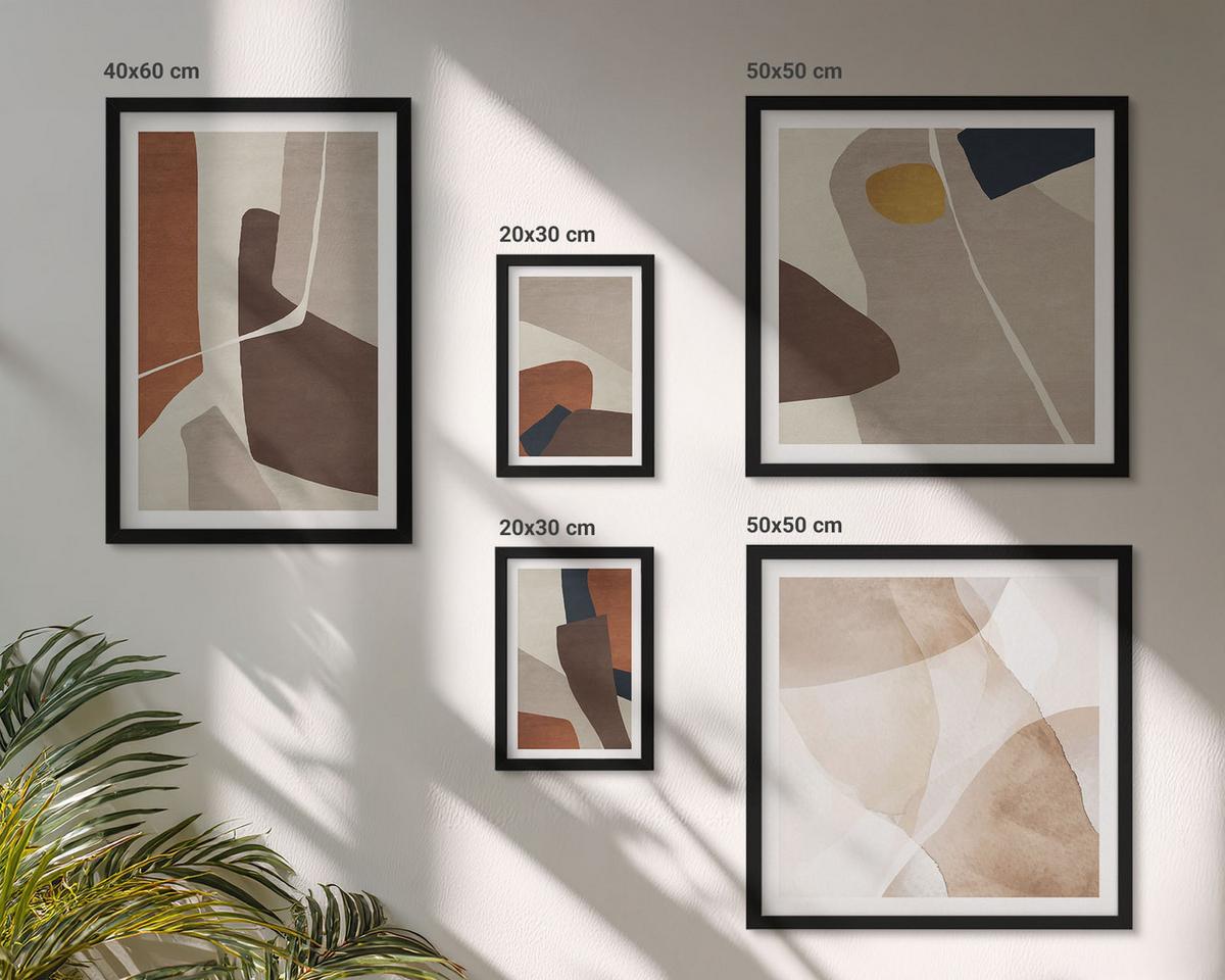 BILDER SET 5er Set - 50x50 cm & 20x30 cm & 40x60 cm Schwarzer Rahmen - Abstrakte moderne Formen - Schwarz, Kunststoff (40/60cm) - TULUP