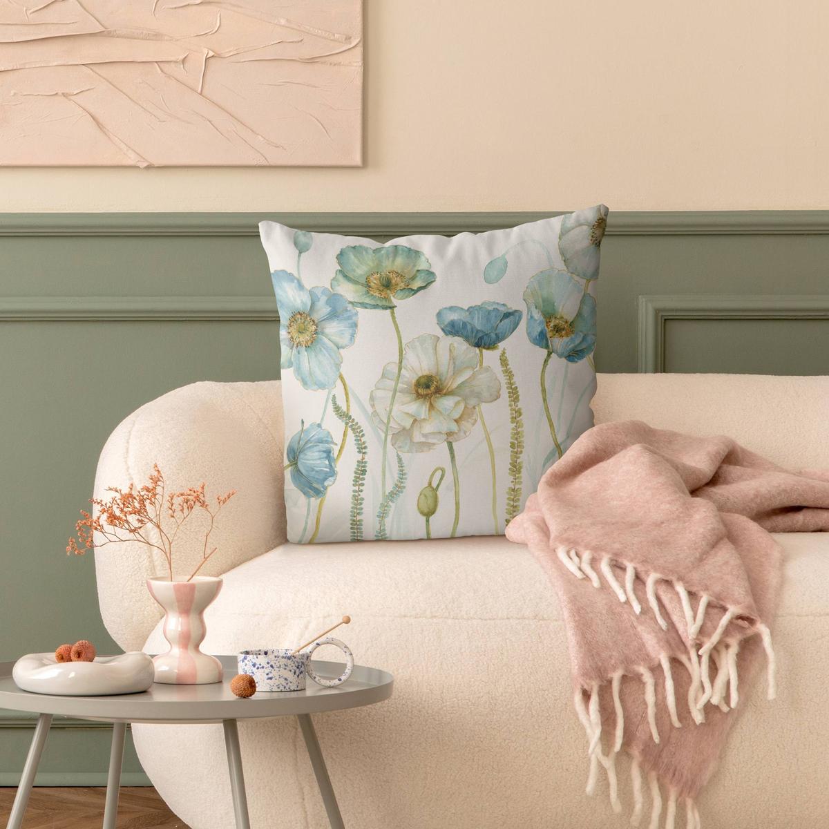 DEKOKISSEN Blüten in Gold und Blau 50/50 cm - Blau, Textil (50/50/10cm) - Bilderwelten
