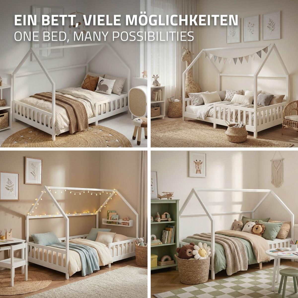 KINDERBETT 140x200 cm mit Rausfallschutz Weiß aus massivem Kiefernholz - Weiß, Holz (140/200cm) - ML-DESIGN
