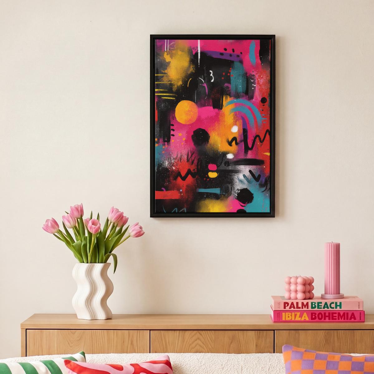 LEINWAND Bilder mit Rahmen - Farbflächen - Formen - Bunt - Abstrakt - 20x30 - Pink, Textil (20/30cm) - MuchoWow