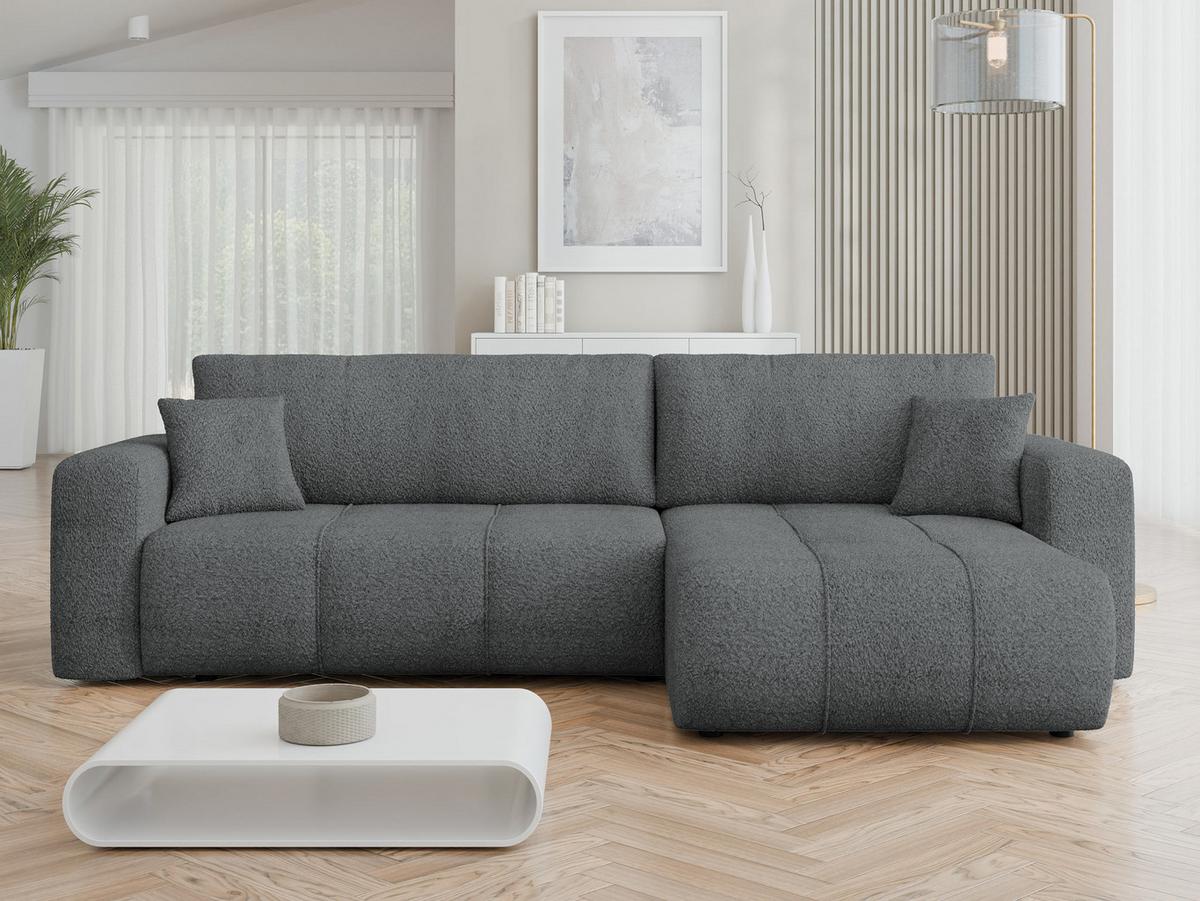 ECKSOFA Furyn Maxi Boucle - Dunkelgrau/Schwarz, Holzwerkstoff/Kunststoff (274/145cm) - MIRJAN24