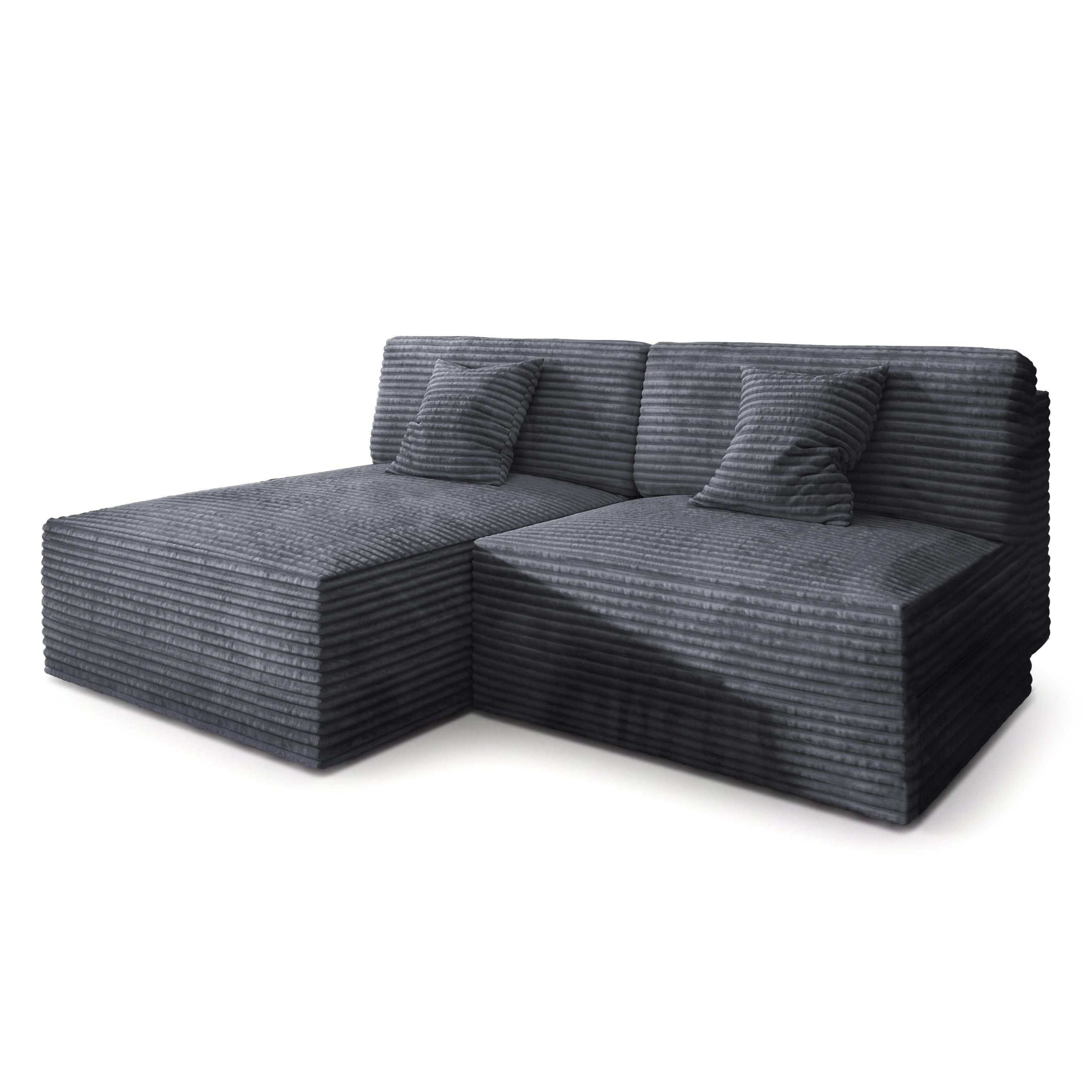 ECKSOFA FIORO Graphitfarben Kordstoff mit Schlaffunktion - Graphitfarben, Holz (204/148cm) - MASSENO