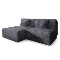 ECKSOFA FIORO Graphitfarben Kordstoff mit Schlaffunktion - Graphitfarben, Holz (204/148cm) - MASSENO