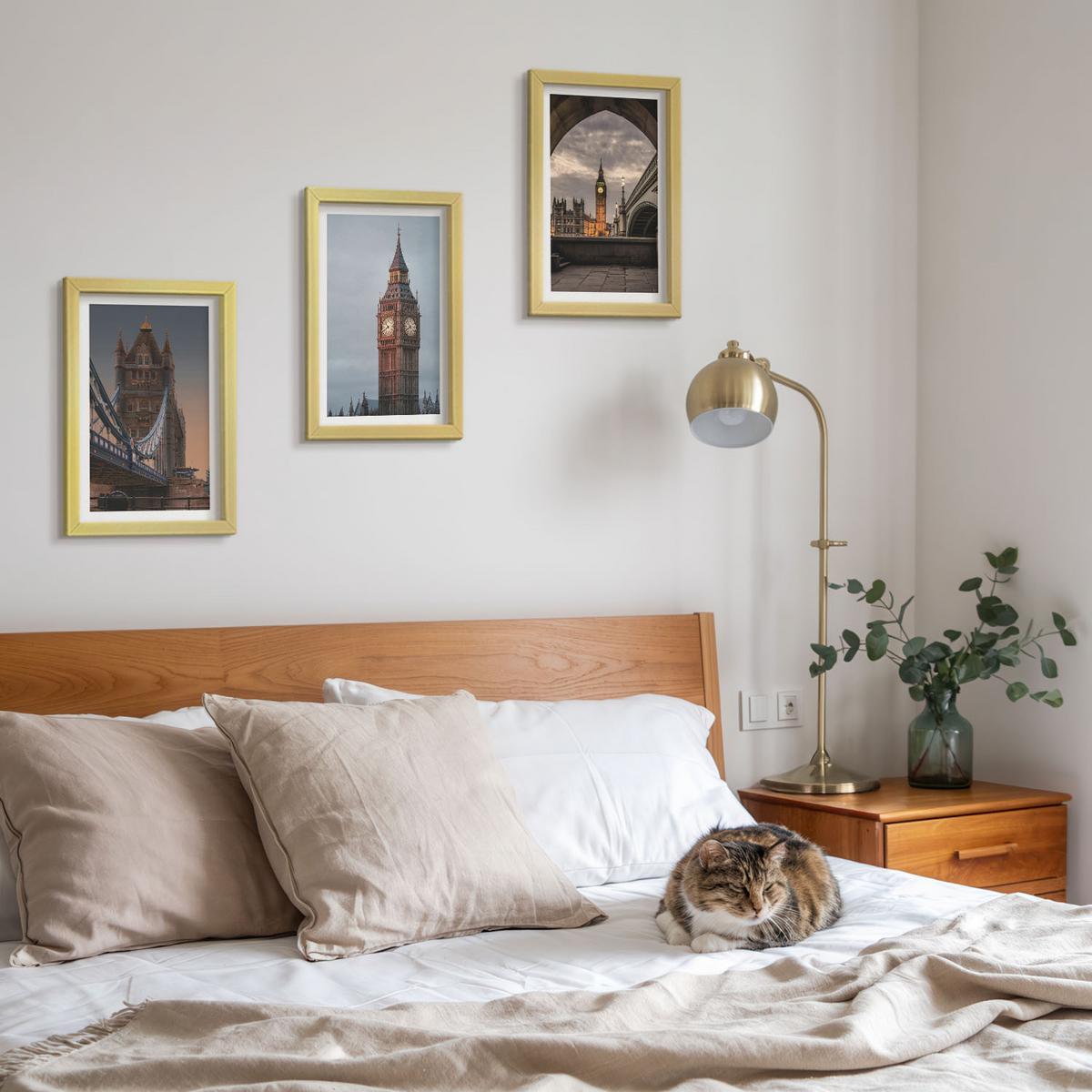 BILDER SET 3er Set - 20x30 cm Goldrahmen - London Bridge Big Ben Uhr - Goldfarben, Kunststoff (20/30cm) - TULUP