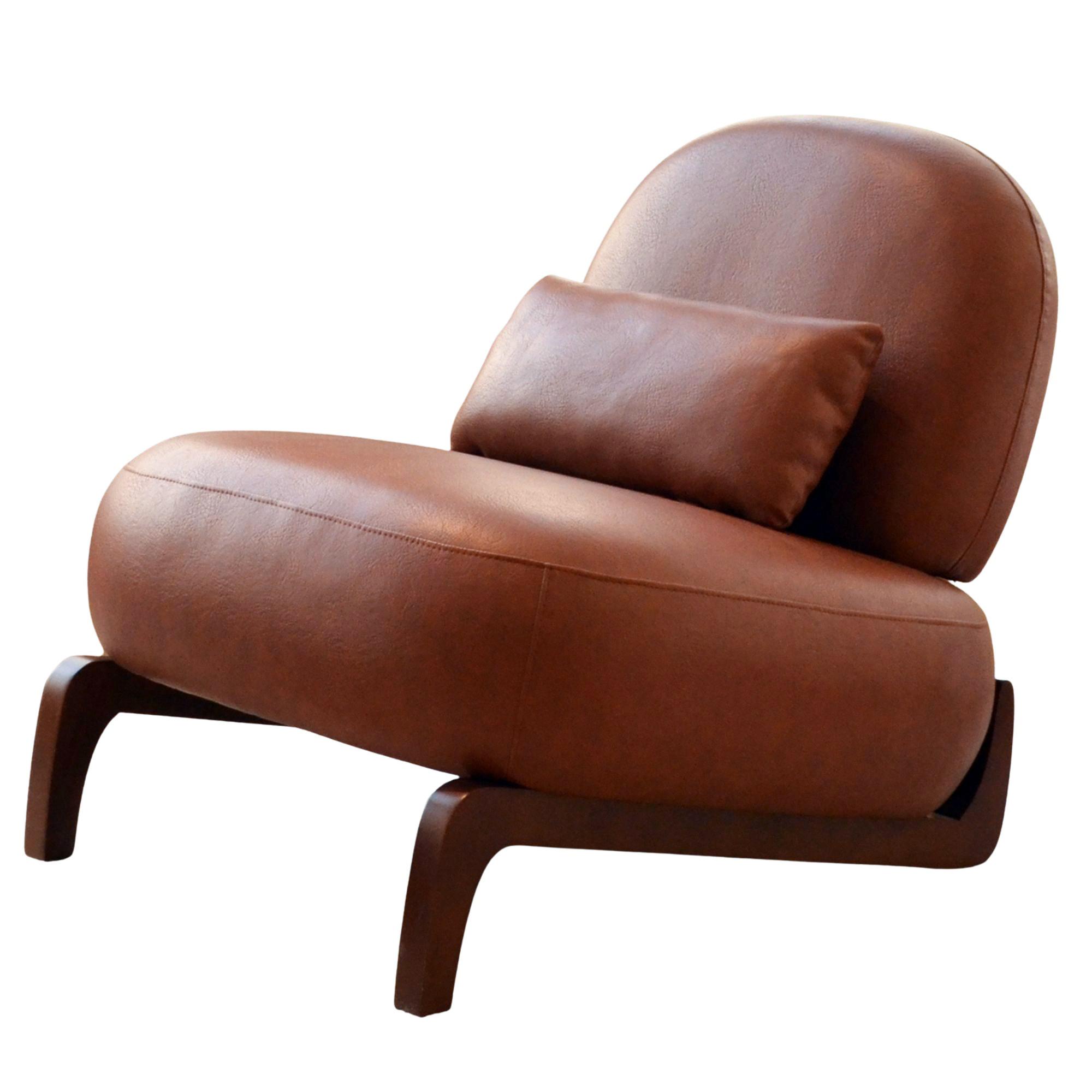 SESSEL Kunstleder Braun Armlos Holzbeine Lounge Lesesessel Wohnzimmer - Braun, Leder (86.9/69.9/72.1cm) - Urban Meuble