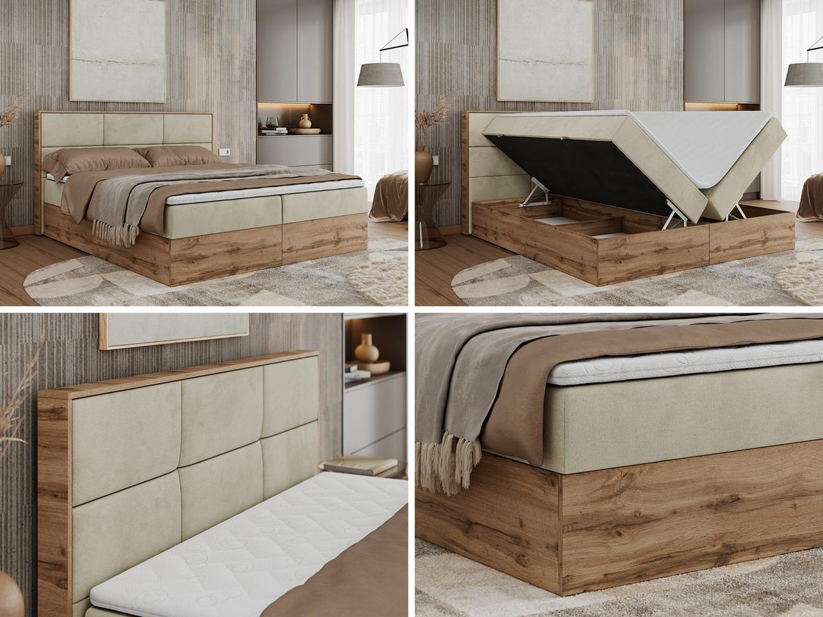 BOXBETT ALBERO 2 - 140/200 Beige Velvet - H3 - Beige, Holz/Textil (140/200cm) - MKS