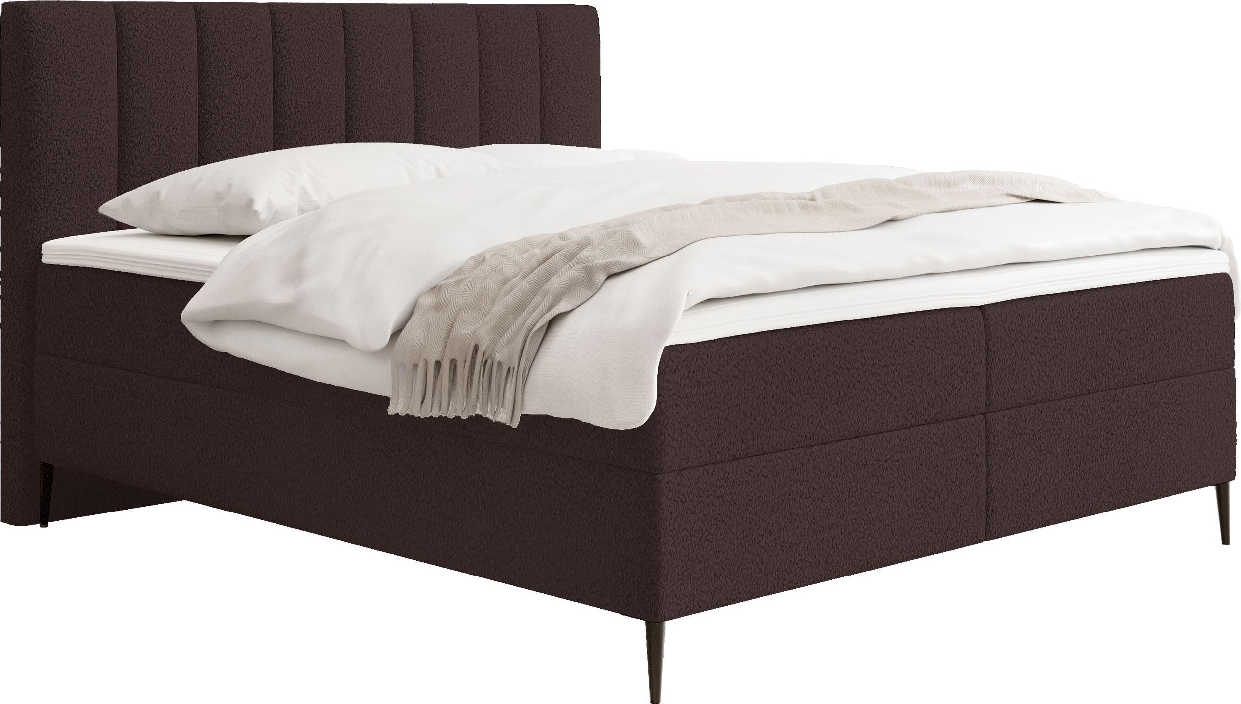 BOXBETT Allen mit Bettkasten, Boucle Braun 120x200 cm – inkl. H4 Taschenfederkern Matratze & Foam Topper - Schwarz/Braun, Holz/Holzwerkstoff (120/200cm) - WFL GROUP