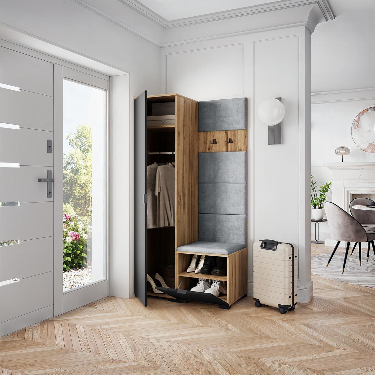 GARDEROBENSCHRANK LORI 95/181/51 cm Modern Eiche Wotan - Eiche Wotan/Hellgrau, Holzwerkstoff (95/181/51cm) - MASSENO
