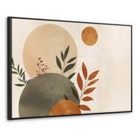 LEINWAND Bilder mit Rahmen - Formen - Rund - Blätter - Beige - 90x60 - Rostfarben, Textil (90/60cm) - MuchoWow