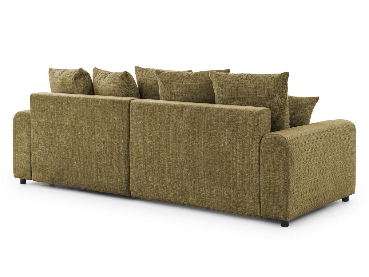 ECKSOFA Calma mit Schlaffunktion und Bettkasten im Bumpy-Design aus weichem Grün Chenille-Stoff - Ottomane rechts - Beige/Schwarz, Holz/Kunststoff (239/140cm) - S-Style Möbel