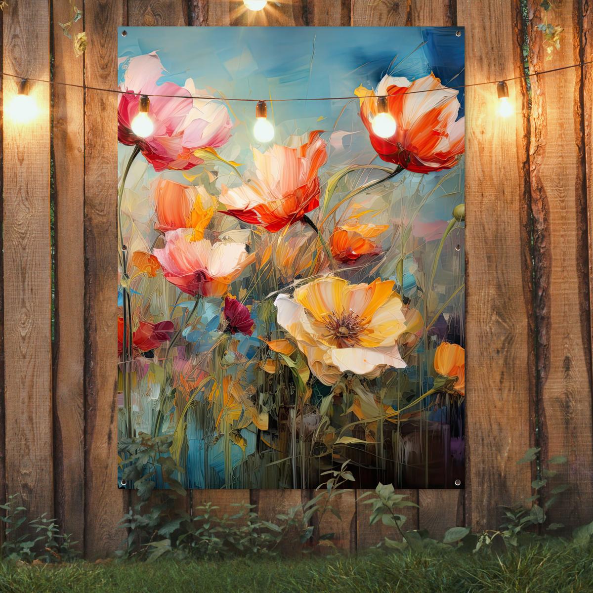 GARTENPOSTER Blumen - Aquarell - Kunst - Botanisch - Natur Gartendekoration 120x160 cm - Orange, Kunststoff (120/160/0.2cm) - OnlyWow