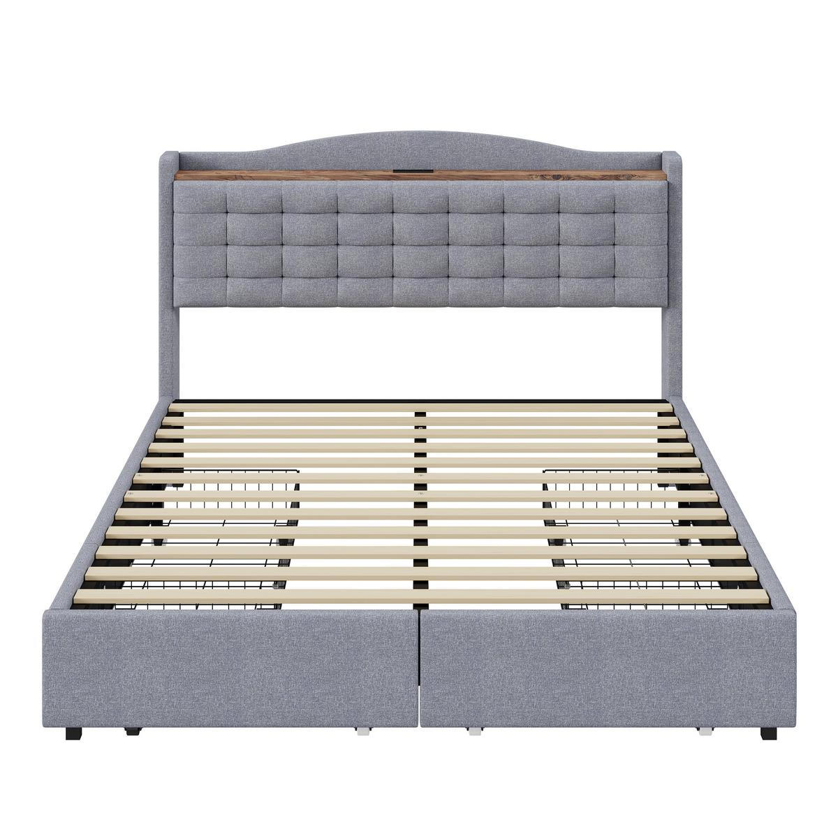 BETT grau 200/146/110 cm - Grau, Textil/Metall (140/200cm) - Urban Meuble