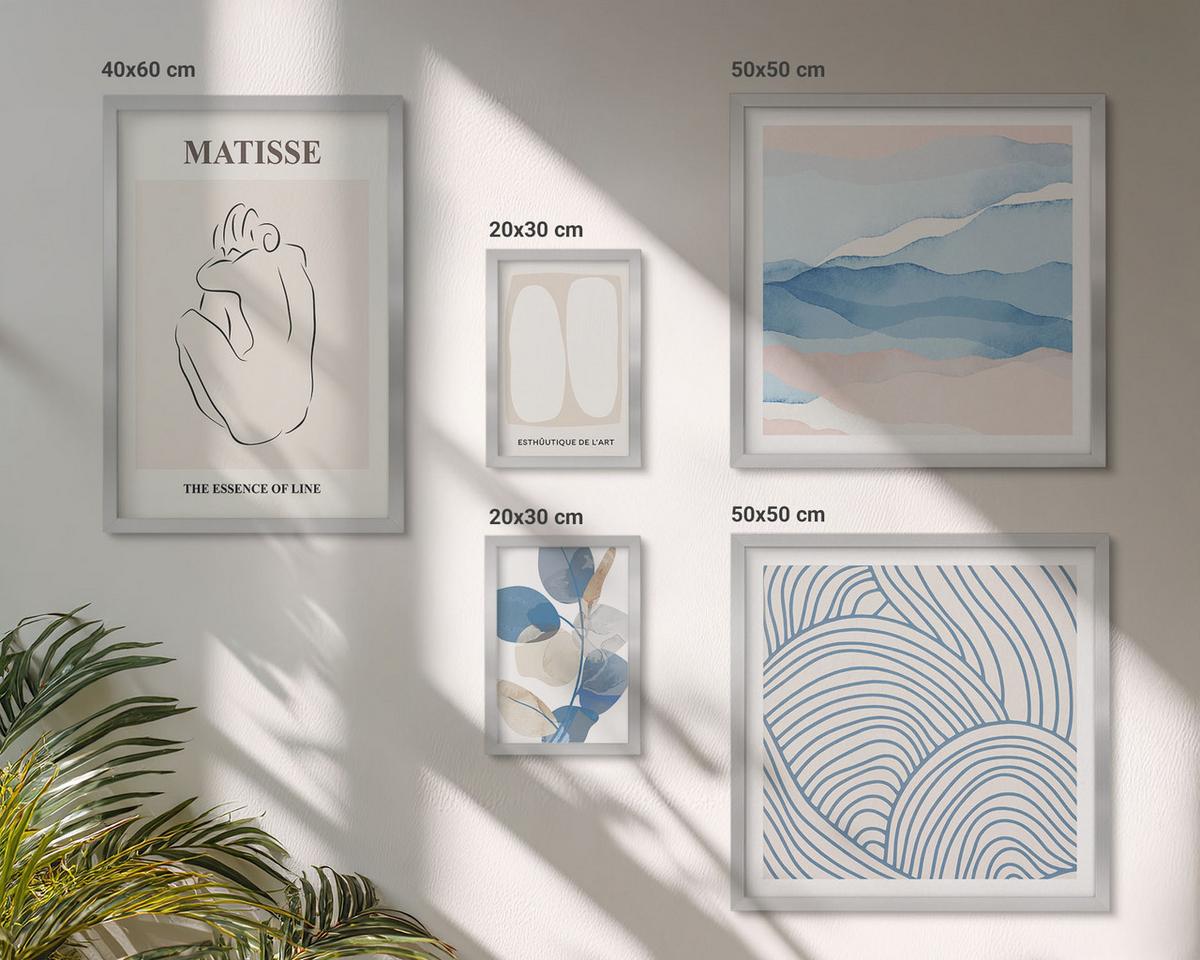 BILDER SET 5er Set - 50x50 cm & 20x30 cm & 40x60 cm Silberner Rahmen - Matisses abstrakte Formen - Silberfarben, Kunststoff (40/60cm) - TULUP
