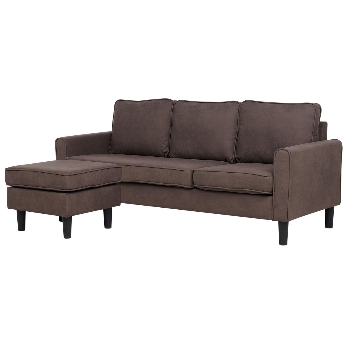 3-SITZER-SOFA mit Ottomane Polsterbezug Braun Avesta - Braun, Textil (186/85/74cm) - Beliani