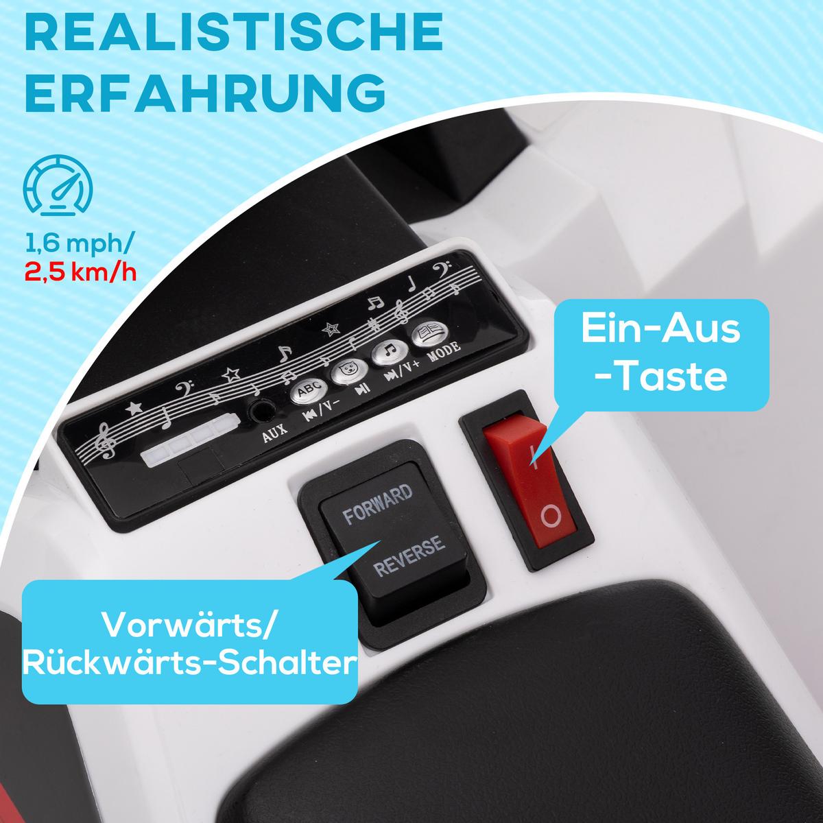 ELEKTRO Kinderquad, Mini Elektroquad mit Vorwärts-, Rückwärtsfunktion, Weiß - Weiß, Metall (70/41.5/48.5cm) - HOMCOM