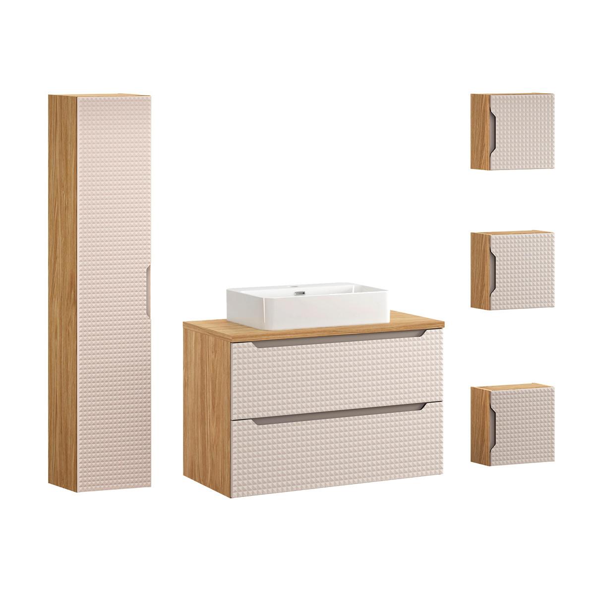 BADMÖBEL 90cm Mallory 2er-Set Beige und Holz - Beige, Holzwerkstoff (90/59.5/46cm) - Petits-meubles