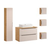 BADMÖBEL 90cm Mallory 2er-Set Beige und Holz - Beige, Holzwerkstoff (90/59.5/46cm) - Petits-meubles