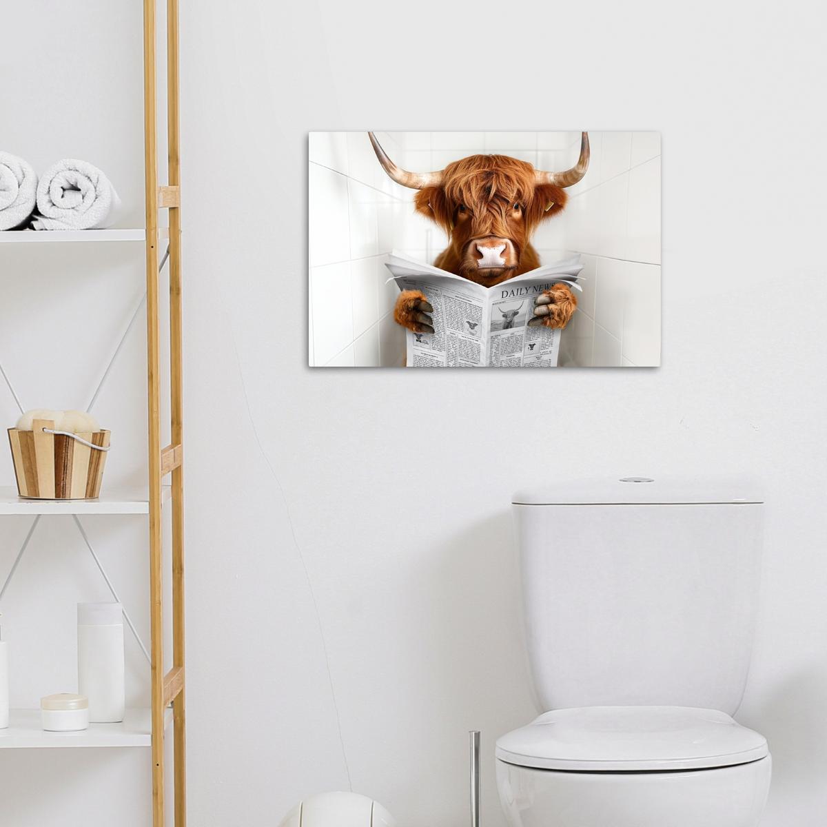 LEINWANDBILD Schottischer Highlander - Tier - Zeitung - Toilette Gemälde 60x40 cm - Kastanienfarben, Textil (60/40cm) - MuchoWow
