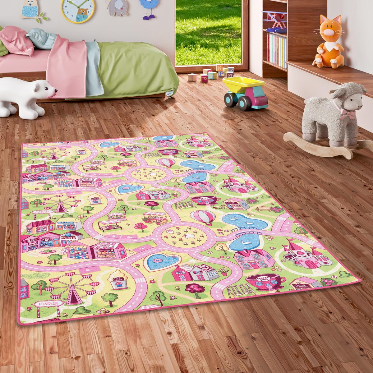 KINDER SPIEL STRASSENTEPPICH - Rosa, Textil (160/200cm) - Snapstyle