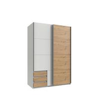 SCHWEBETÜRENSCHRANK 2-türig B135/H198/T65 cm, Kleiderschrank in Weiß, 1x Tür & sichtbare Schubkästen in Eiche Artisan Dekor / 22662 - Eichefarben/Alufarben, Holz/Holzwerkstoff (135/198/65cm) - luma-home