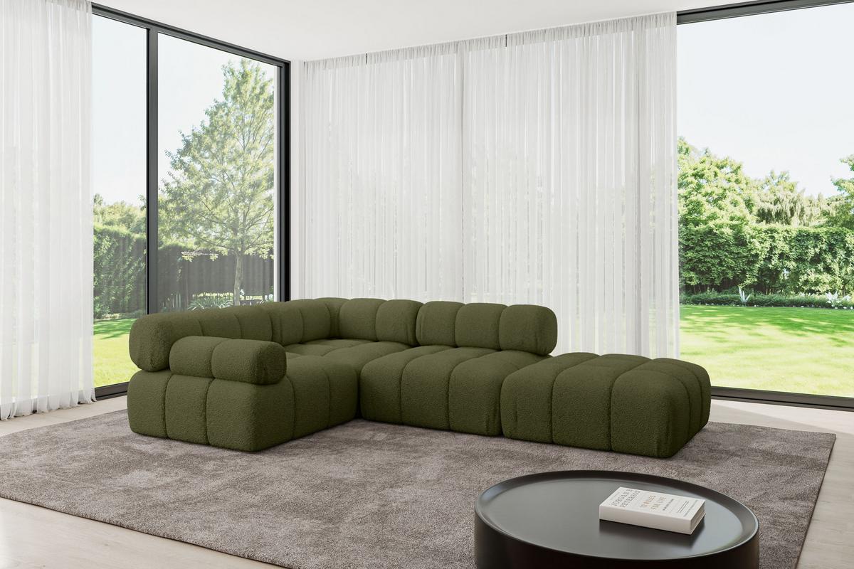 ECKSOFA modulares Sofa Felto-L1 - 285x190x70 cm Grün Bouclé - Grün, Holzwerkstoff/Textil (285/190cm) - ALTDECOR