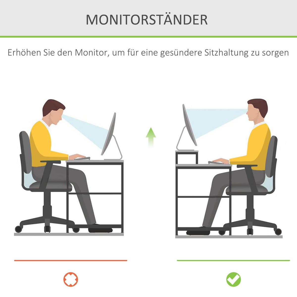 MONITORSTÄNDER Mit Schubladen Bildschirmständer Schreibtisch-Organizer Natur - Naturfarben, Holz (49/25.5/11.5cm) - HOMCOM