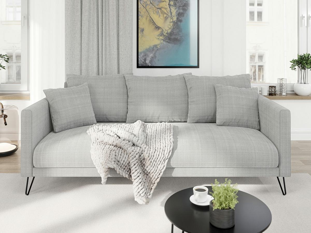 3-SITZER-SOFA Harmony Hellgrau Chenille - Hellgrau/Schwarz, Textil/Metall (200/85/100cm) - S-Style Möbel