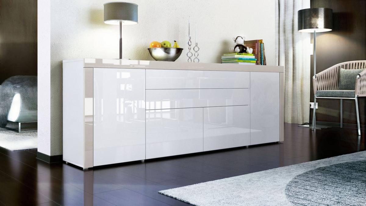 SIDEBOARD La Paz Weiß Hochglanz / Sandgrau Hochglanz - Beige, Holzwerkstoff (200/72/35cm) - Vladon