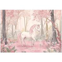 FOTOTAPETE Kinderzimmer Mädchen Einhorn Wald 150x105 - Multicolor, Papier (150/105cm) - Wallarena