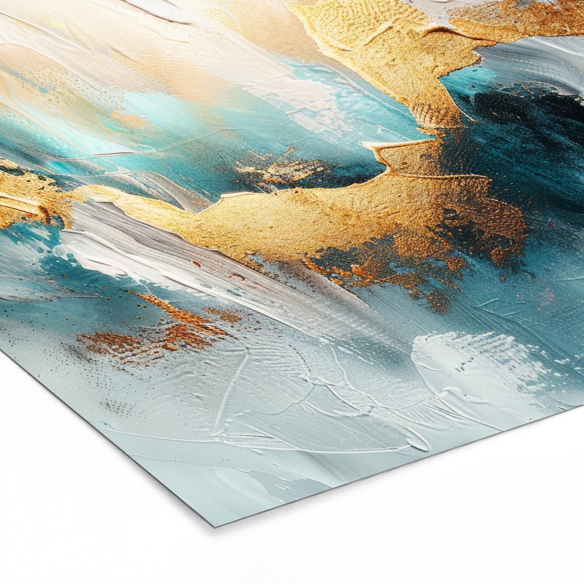 POSTER MIT RAHMEN Abstrakt - Kunst - Gold - Blau 40x40 cm - Petrol, Papier (40/40cm) - MuchoWow