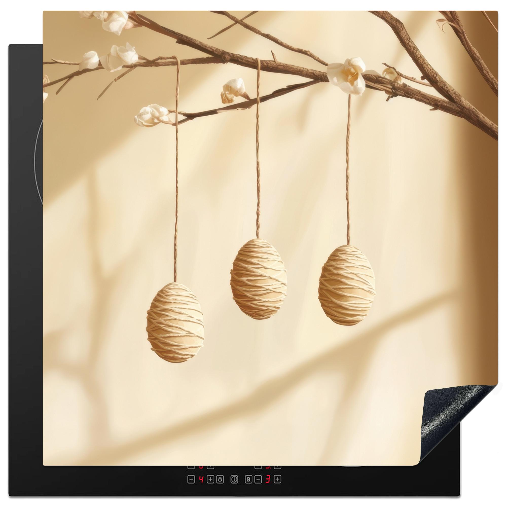 HERDABDECKPLATTE Beige - Osterkuchen - Eier Induktionsmatte 78x78 cm - Beige, Kunststoff (78/78/0.2cm) - MuchoWow
