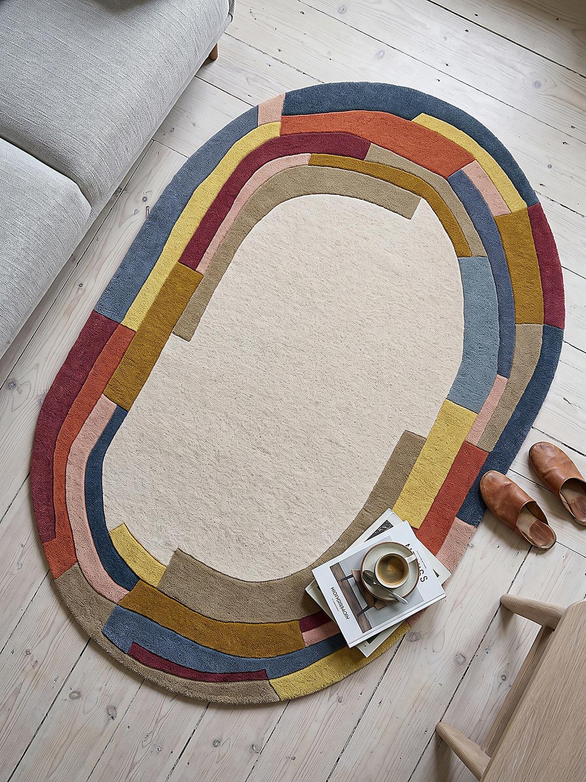 TEPPICH aus Wolle, handgetuftet, LUGAR, in Multi, Farbblock-Bordüre, 140 x 200 cm - Multicolor, Textil (140/200cm) - KADIMA DESIGN