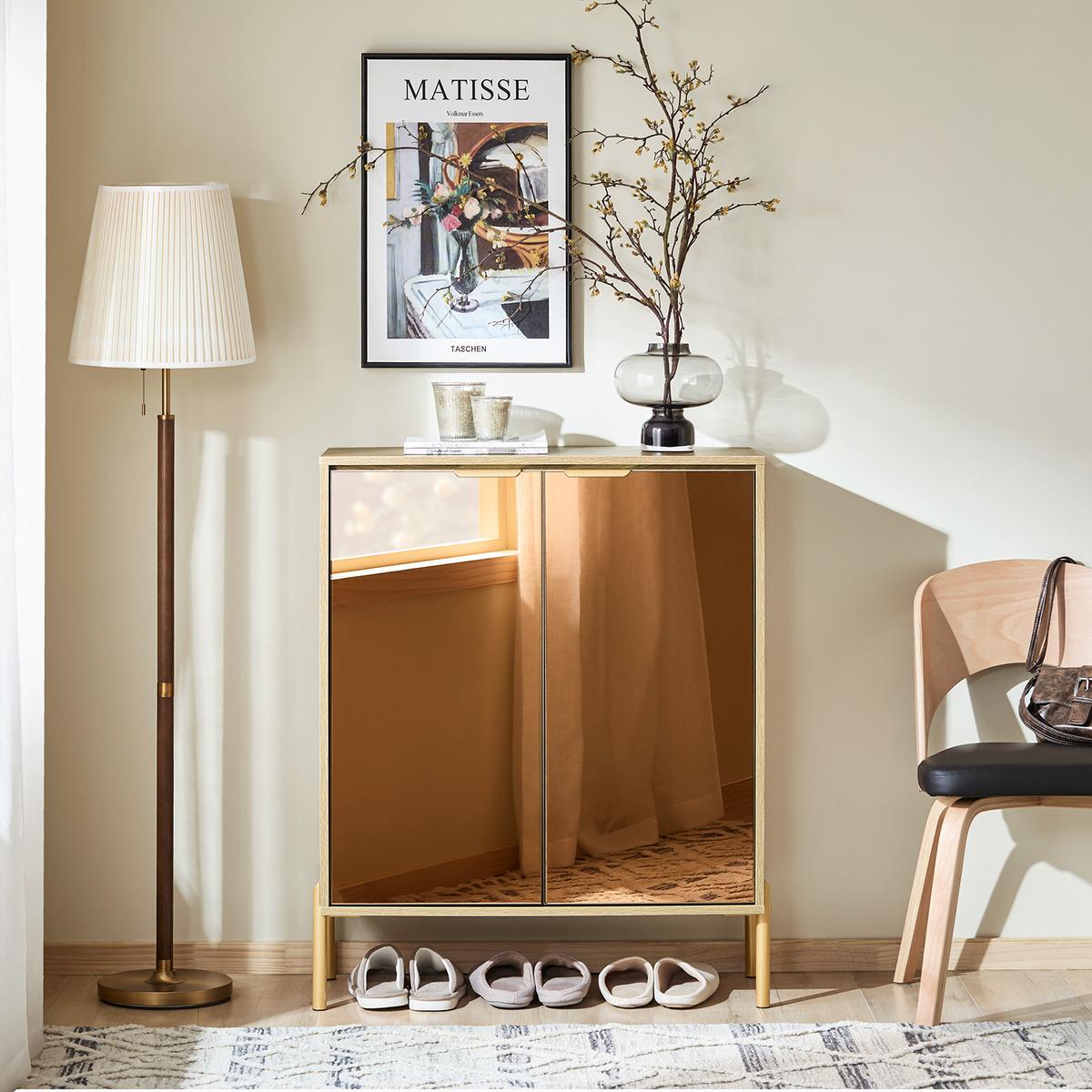 SCHUHSCHRANK Gold - Goldfarben, Glas/Holzwerkstoff (83/100/38cm) - SoBuy