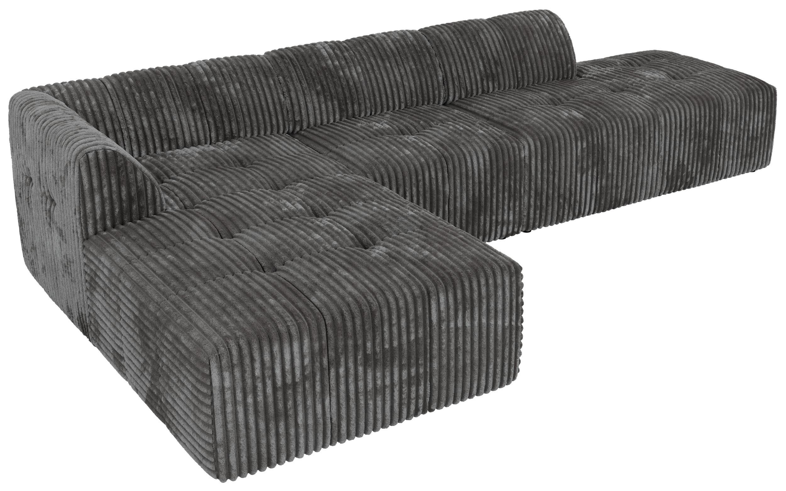 ECKSOFA GRIDA 3M L Grau Cord - Links - Schwarz/Grau, Kunststoff/Textil (335/176cm) - MKS