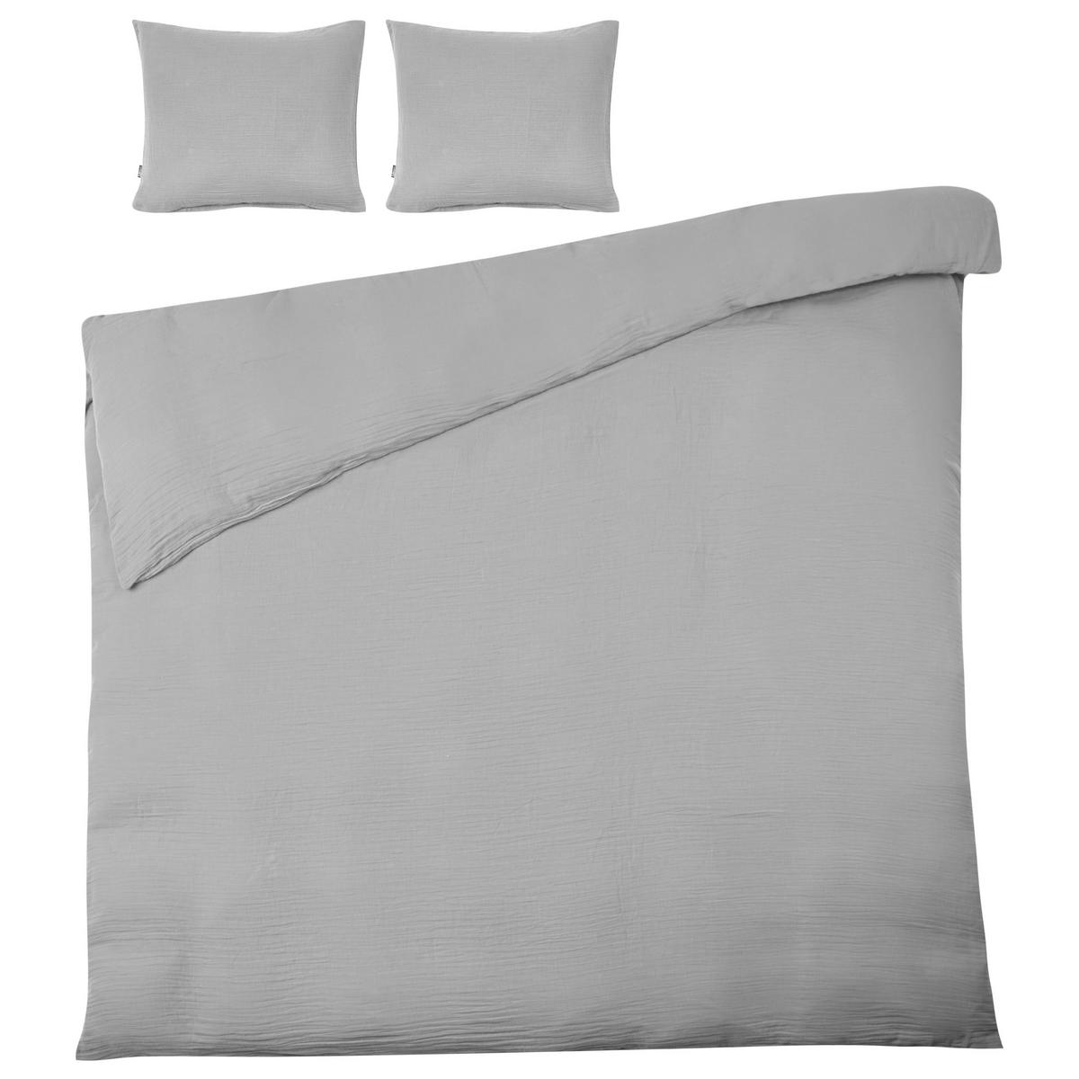 BETTWÄSCHE-SET 200/200 cm Baumwollmusselin Hellgrau Sumner - Hellgrau/Grau, Textil (200/200cm) - Beliani