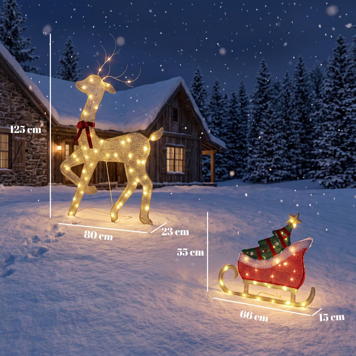 WEIHNACHTSDEKORATION 2er Set Metall Polyester Gold Rot Grün - Multicolor, Metall (23/125/80cm) - Outsunny