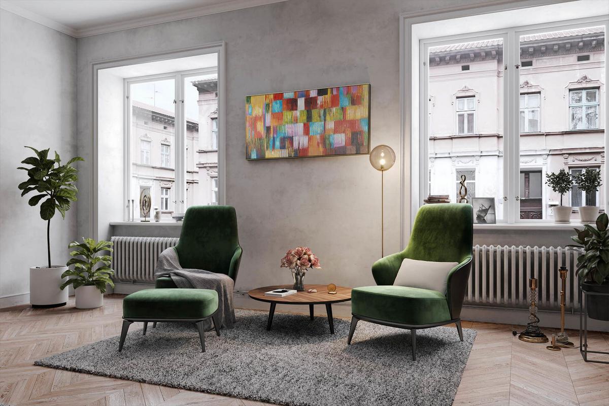 ÖLGEMÄLDE 140/70 cm - Blau/Gelb, Holz/Textil (140/70cm) - KUNSTLOFT