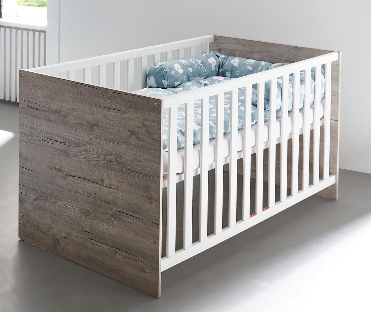 BABYBETT Bente 70 x 140 cm Weiß / Eiche - Eichefarben/Weiß, Holz/Holzwerkstoff (70/140cm) - arthur berndt