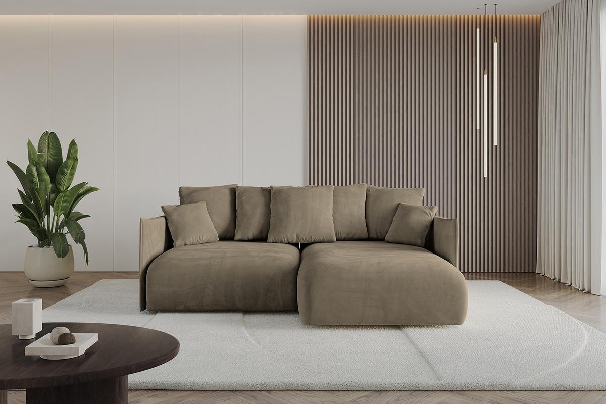 ECKSOFA Ottomane rechts ONESK-L 216x177x72 Braun Velours - Braun, Holzwerkstoff/Kunststoff (177/216cm) - ALTDECOR