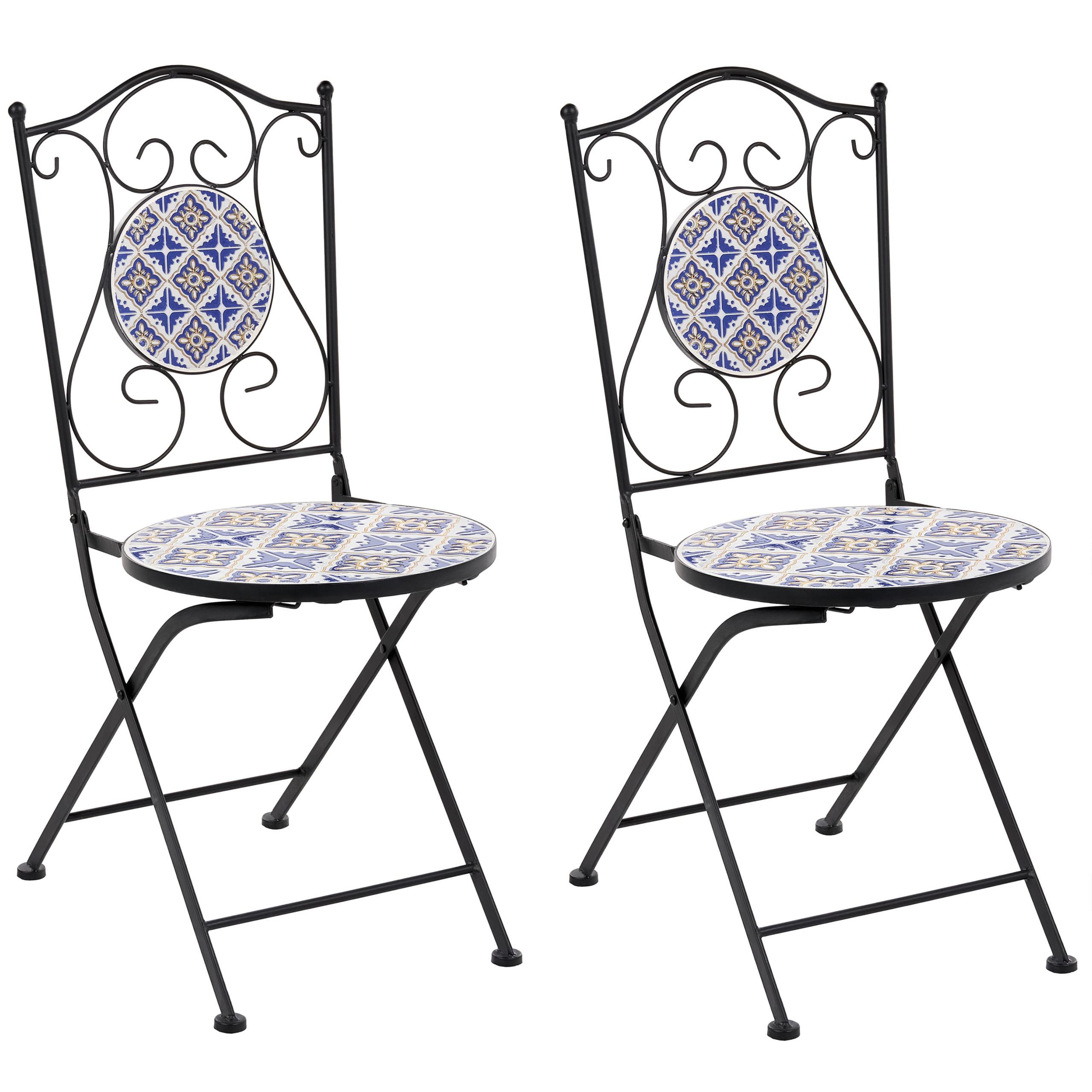 GARTENSTUHL 2er Set klappbar Metall Weiß/Blau Siponto - Blau/Schwarz, Metall (40/90/44cm) - Beliani