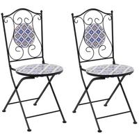 GARTENSTUHL 2er Set klappbar Metall Weiß/Blau Siponto - Blau/Schwarz, Metall (40/90/44cm) - Beliani