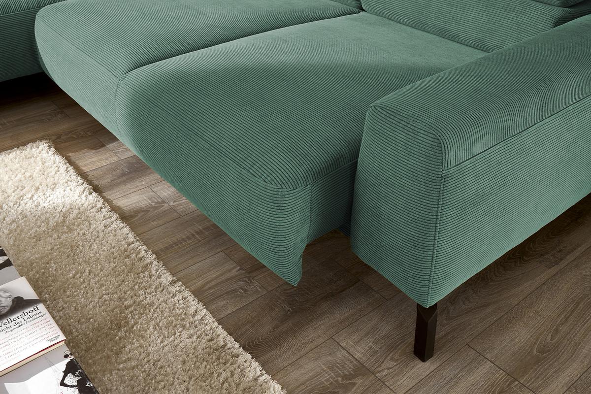 ECKSOFA MIT MOTORISCHEM SITZVORZUG DELIA Smaragdgrün Cord Relaxfunktion - Smaragdgrün/Schwarz, Textil/Metall (276/219cm) - KAWOLA
