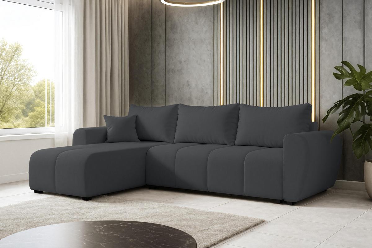 ECKSOFA L Form Malatya Dunkelgrau 246/145/80 cm stilvolle mit Schlaffunktion L - Dunkelgrau/Schwarz, Kunststoff/Textil (145/246cm) - AX Living