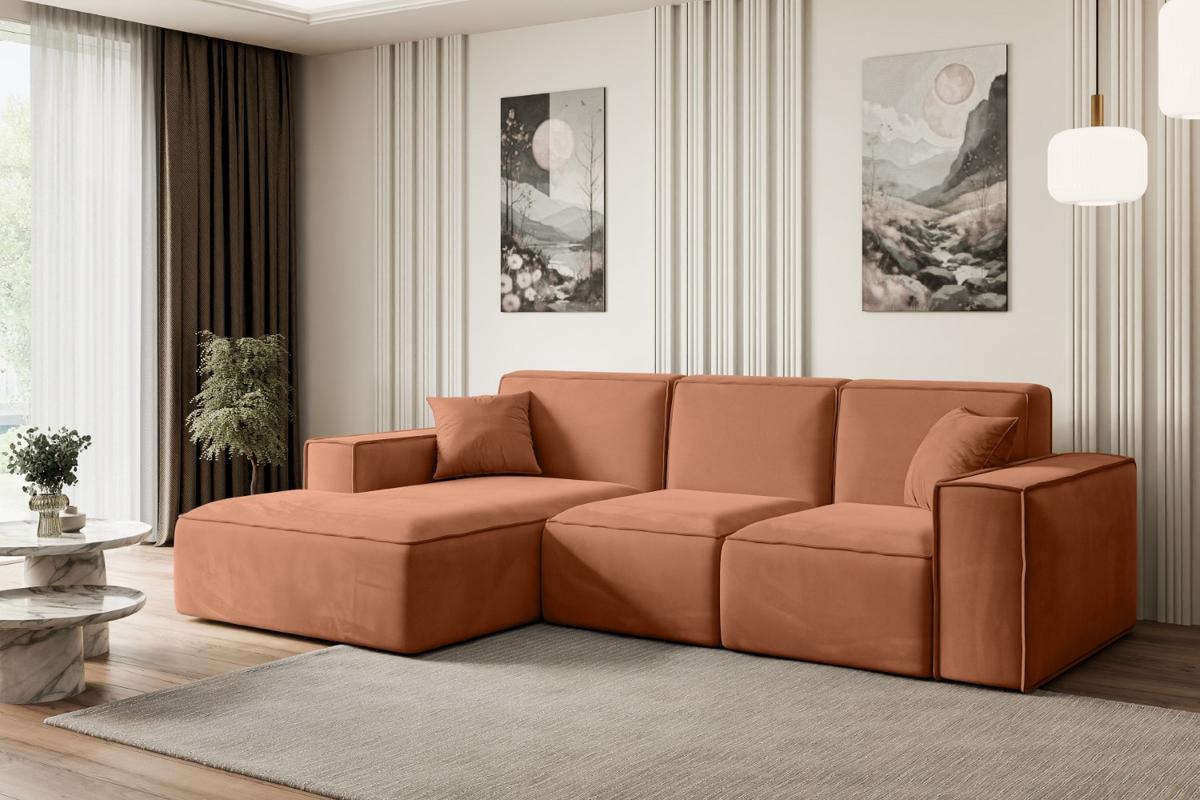 ECKSOFA Ottomane Links SERRA-L - 266x169x80 cm Koralle Velours - Koralle/Schwarz, Holzwerkstoff/Kunststoff (165/266cm) - ALTDECOR