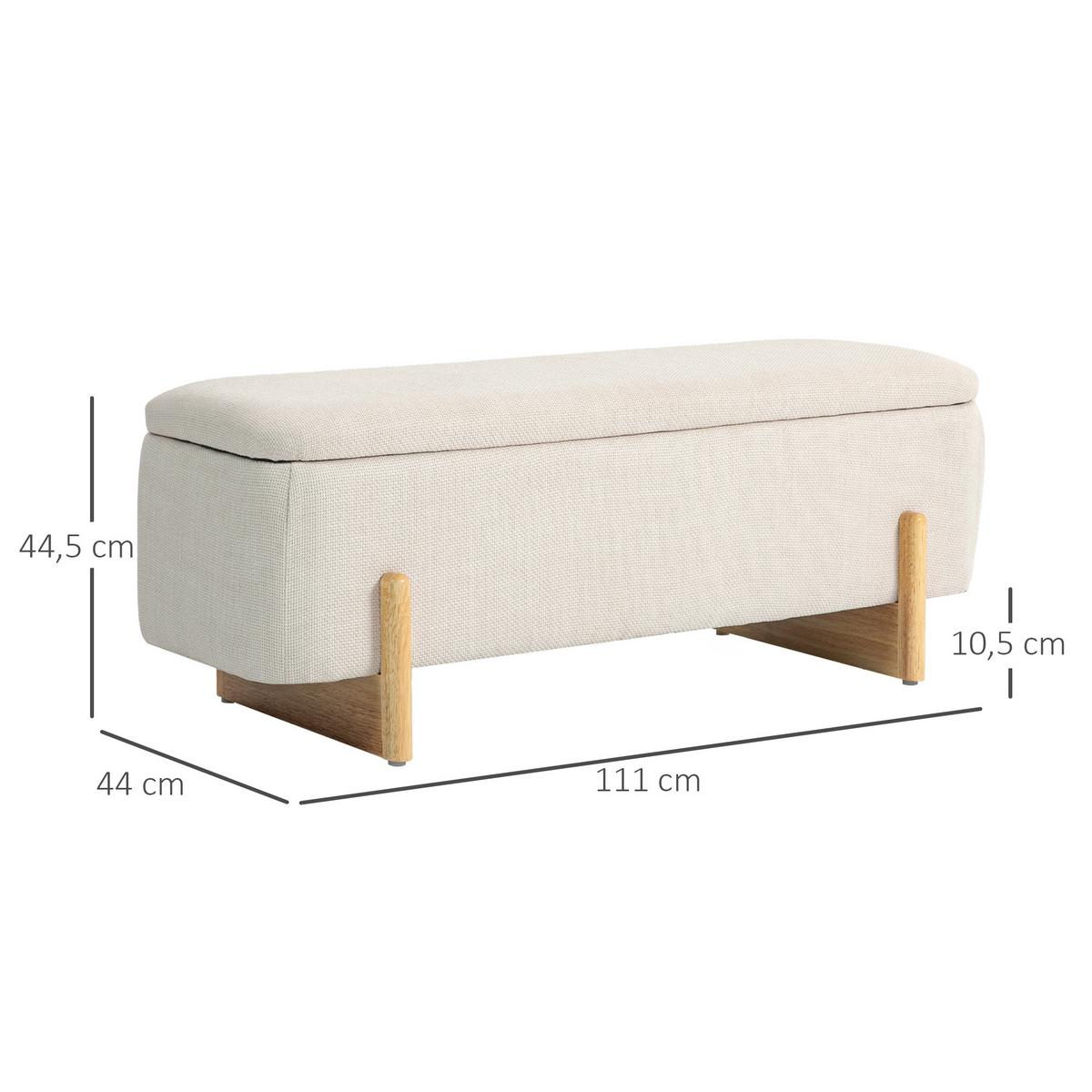 TRUHENBANK mit Leinenoptik, Holzbeine, Creme - Buchefarben/Creme, Kunststoff/Buchenholz (44/44.5/111cm) - HOMCOM