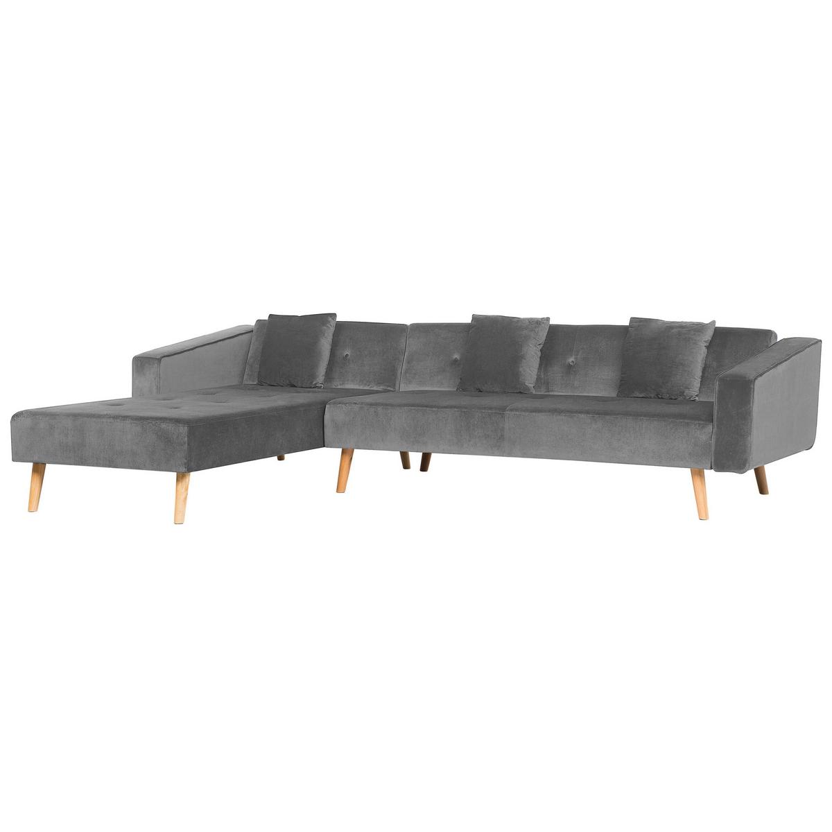 ECKSOFA Samtstoff Grau Vadso - Grau, Textil (303/98cm) - Beliani
