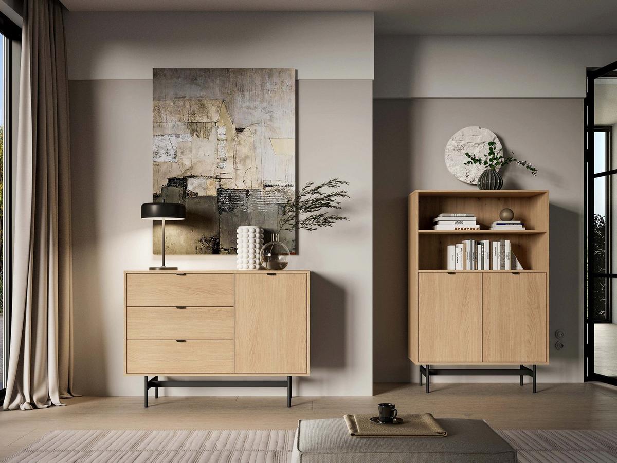 SIDEBOARD Heggers Eiche Mavelie 115 cm - Eichefarben/Schwarz, Holzwerkstoff/Metall (115/85/40cm) - Selsey