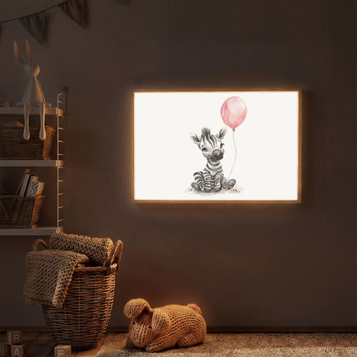 NACHTTISCHLAMPE MIT AKKU Zebra - Baby - Tiere - Rosa Luftballon 90x60 cm - Weiß, Holzwerkstoff (8/90/60cm) - OnlyWow