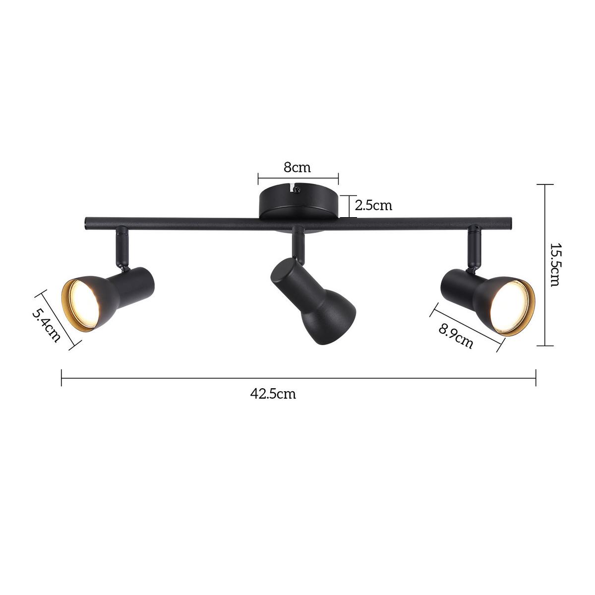 STRAHLER 3 Flammig-GU10 8*15.5*42.5 - Schwarz, Metall (42.5/8/15.5cm) - ZMH