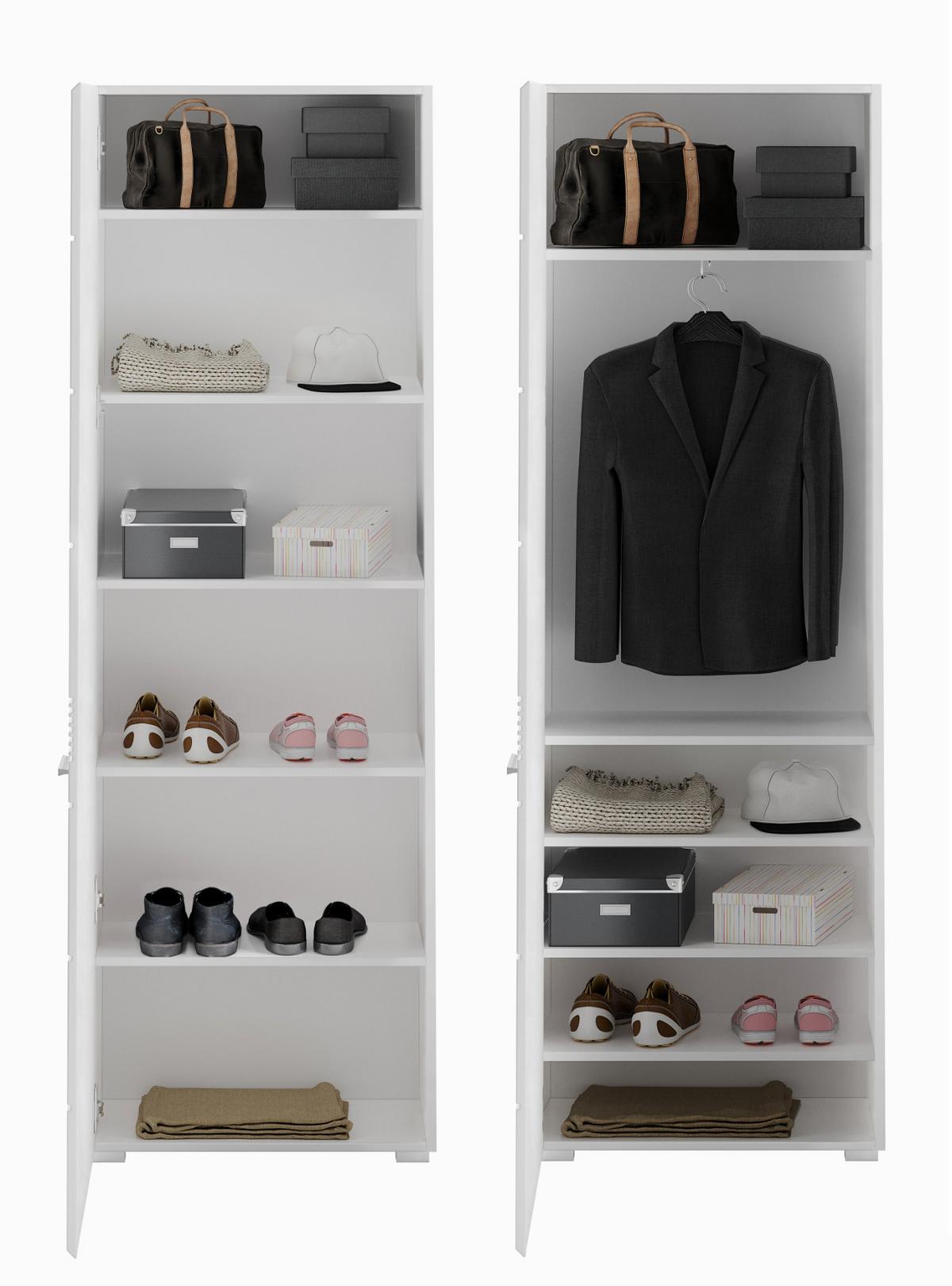 SCHUHSCHRANK weiß Hochglanz 55 cm, Garderobenschrank mit 6 Fächern - Weiß Hochglanz/Silberfarben, Holzwerkstoff/Kunststoff (55/190/37cm) - Inn.Furn